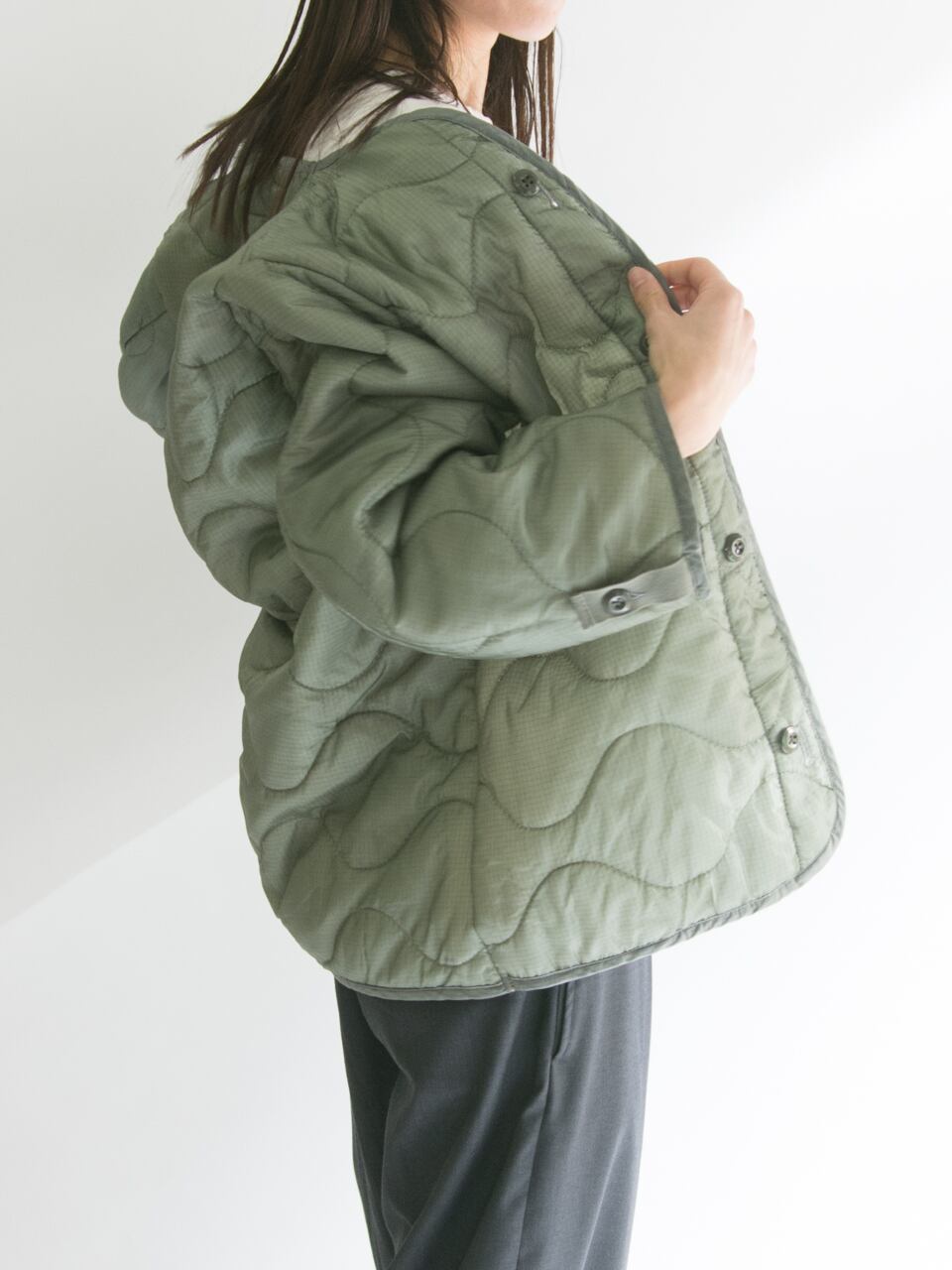 【DEAD STOCK】US Military Cold Weather Coat Liner（デッドストック ミリタリー キルティングライナージャケット グレーカーキ）