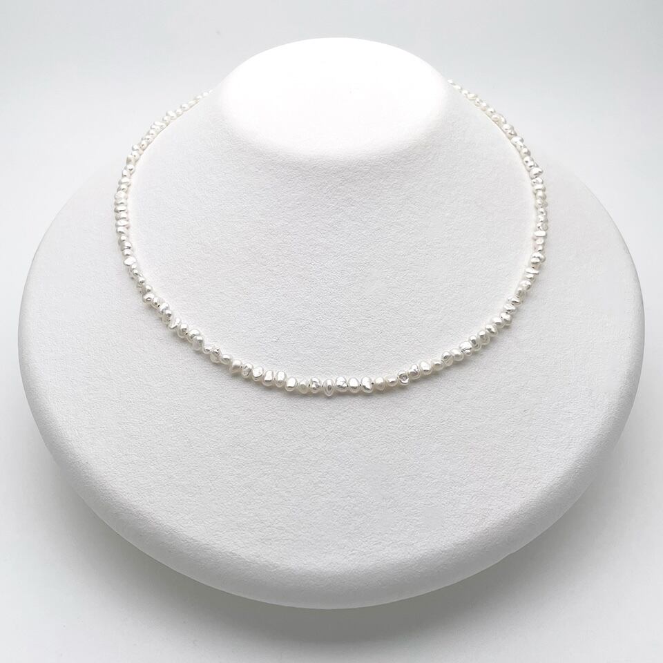 超極小ケシパールネックレス 芥子 無核 淡水 真珠 バロック 3~4mm 金属