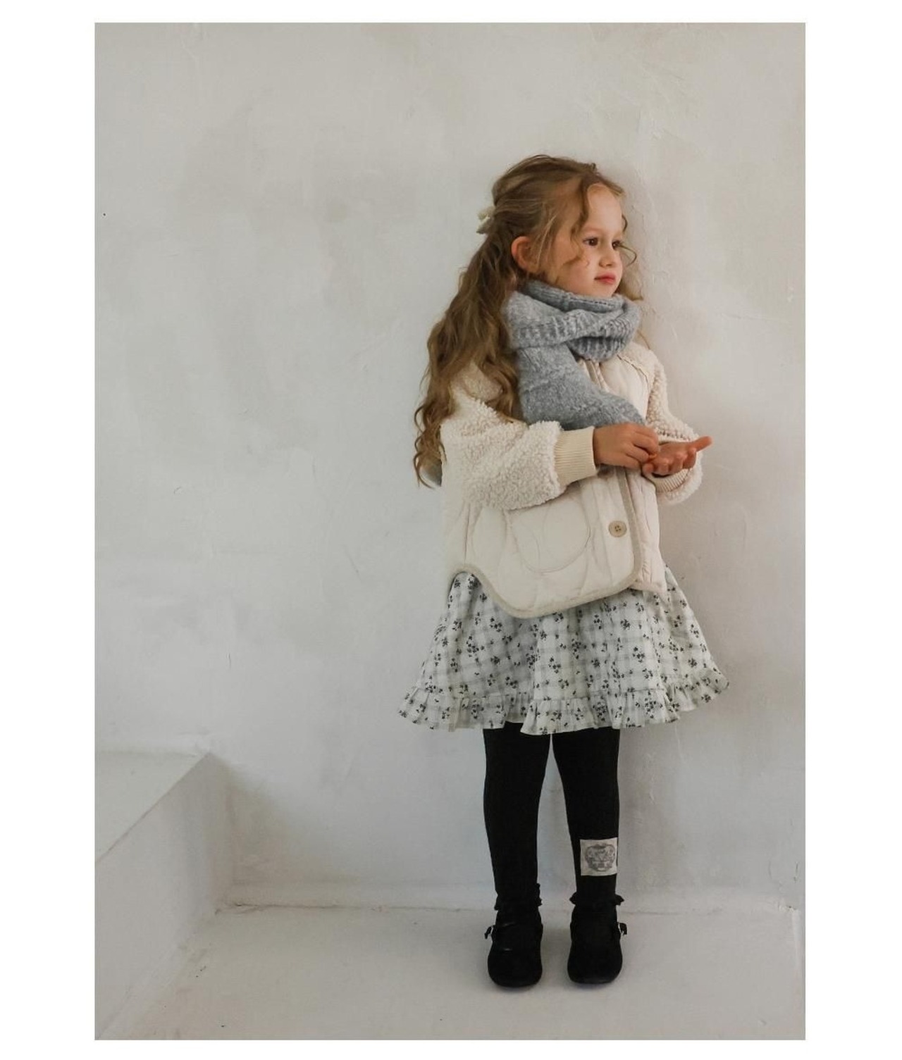 韓国子供服 / 26winter / puella FLO / ノエルキルティングジャンパー(ベージュ) / キッズ / 冬服 *90~140*