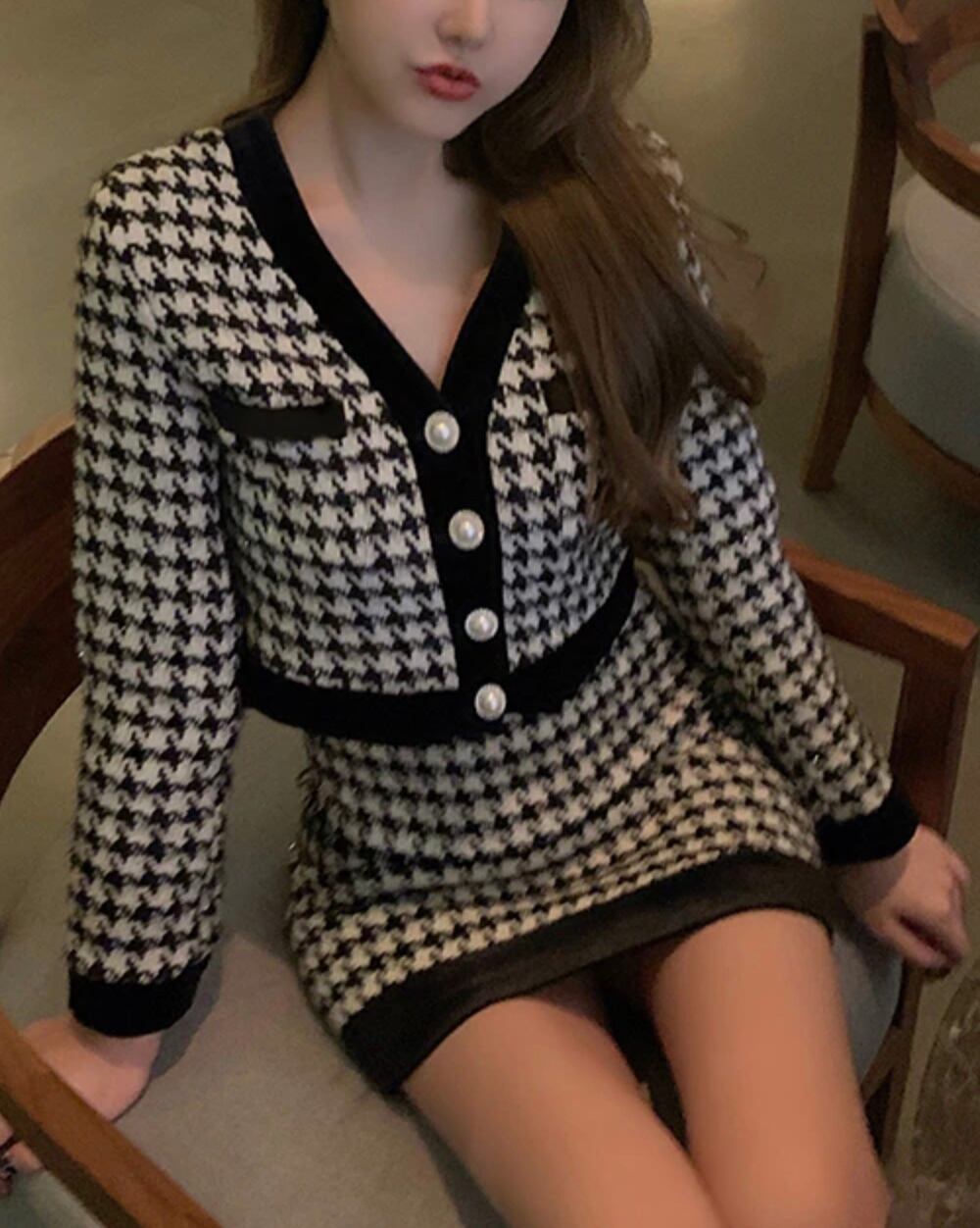 ARCHIVIO アルチビオ  セットアップ　ジャケット　スカート  千鳥格子柄 千鳥柄 ショート ジャケット フレア ミニ スカート セットアップ