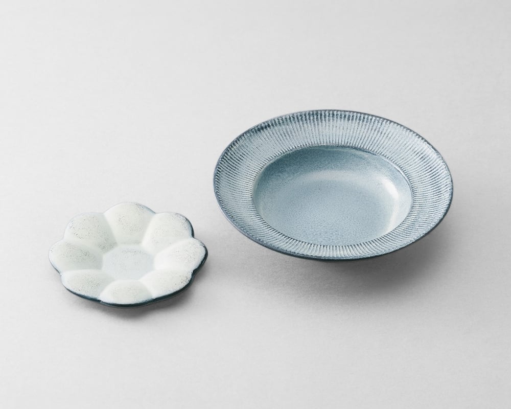 菊皿11cm&千菊深皿17cmセット(白・青)