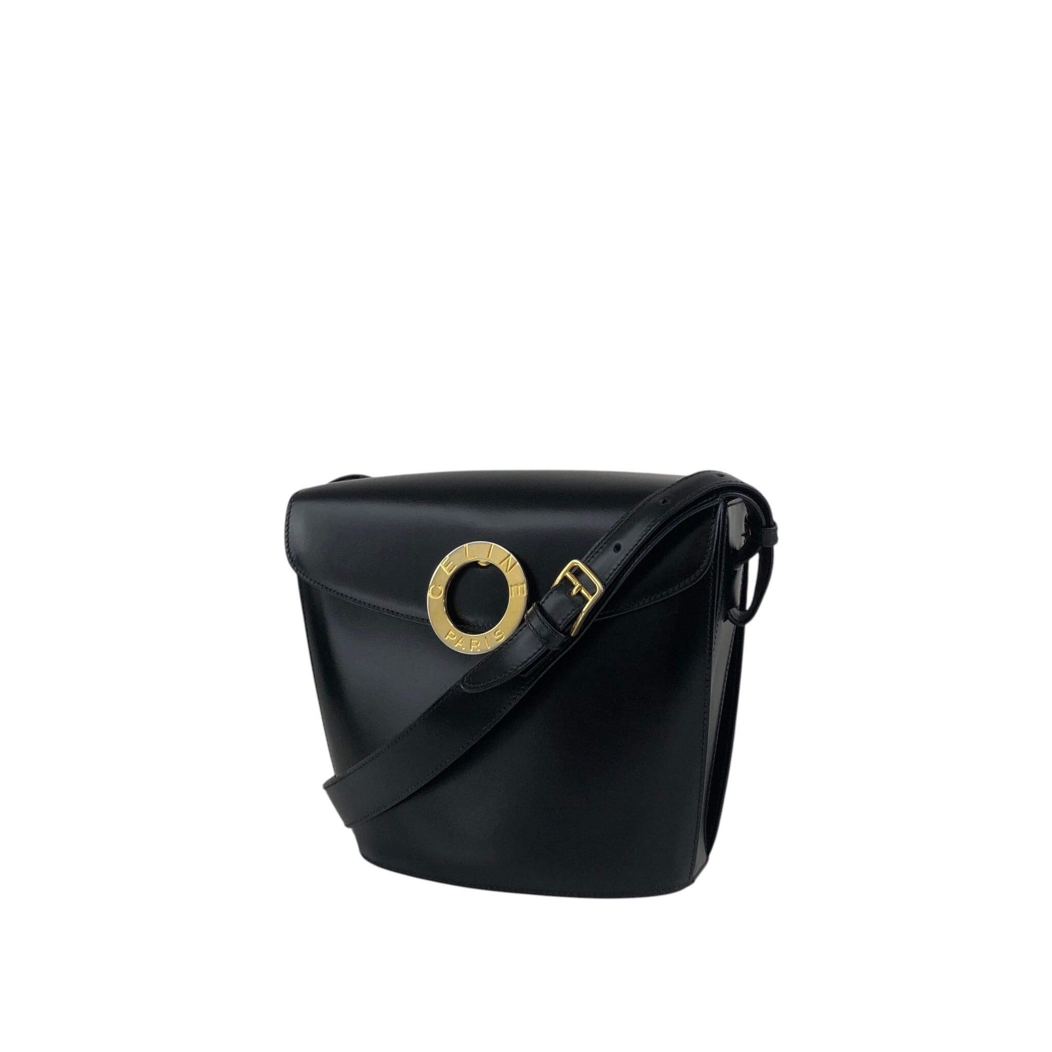 セリーヌ ショルダーバッグ ヴィンテージ サークルロゴ レザー ブラック CELINE セリーヌ ショルダーバッグ ブラック ロゴ サークル レザー