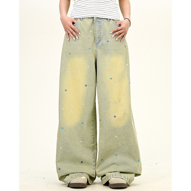 color dot wide leg denim　カラードットワイドレッグデニム　J0902