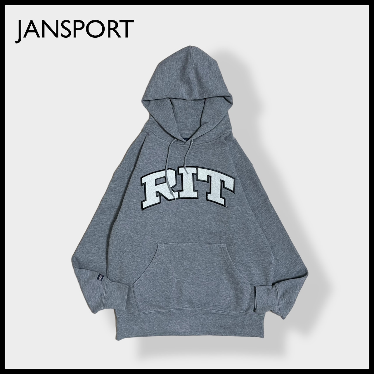 【JANSPORT】カレッジロゴ RIT 刺繍 アーチロゴ ロチェスター工科大学  パーカー プルオーバー スウェット フーディー hoodie M グレー ジャンスポ ーツ us古着