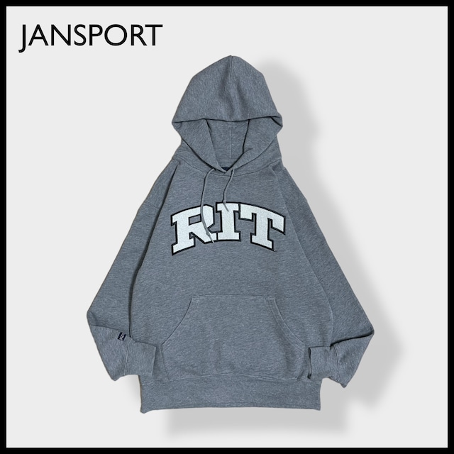 【JANSPORT】カレッジロゴ RIT 刺繍 アーチロゴ ロチェスター工科大学  パーカー プルオーバー スウェット フーディー hoodie M グレー ジャンスポ ーツ us古着