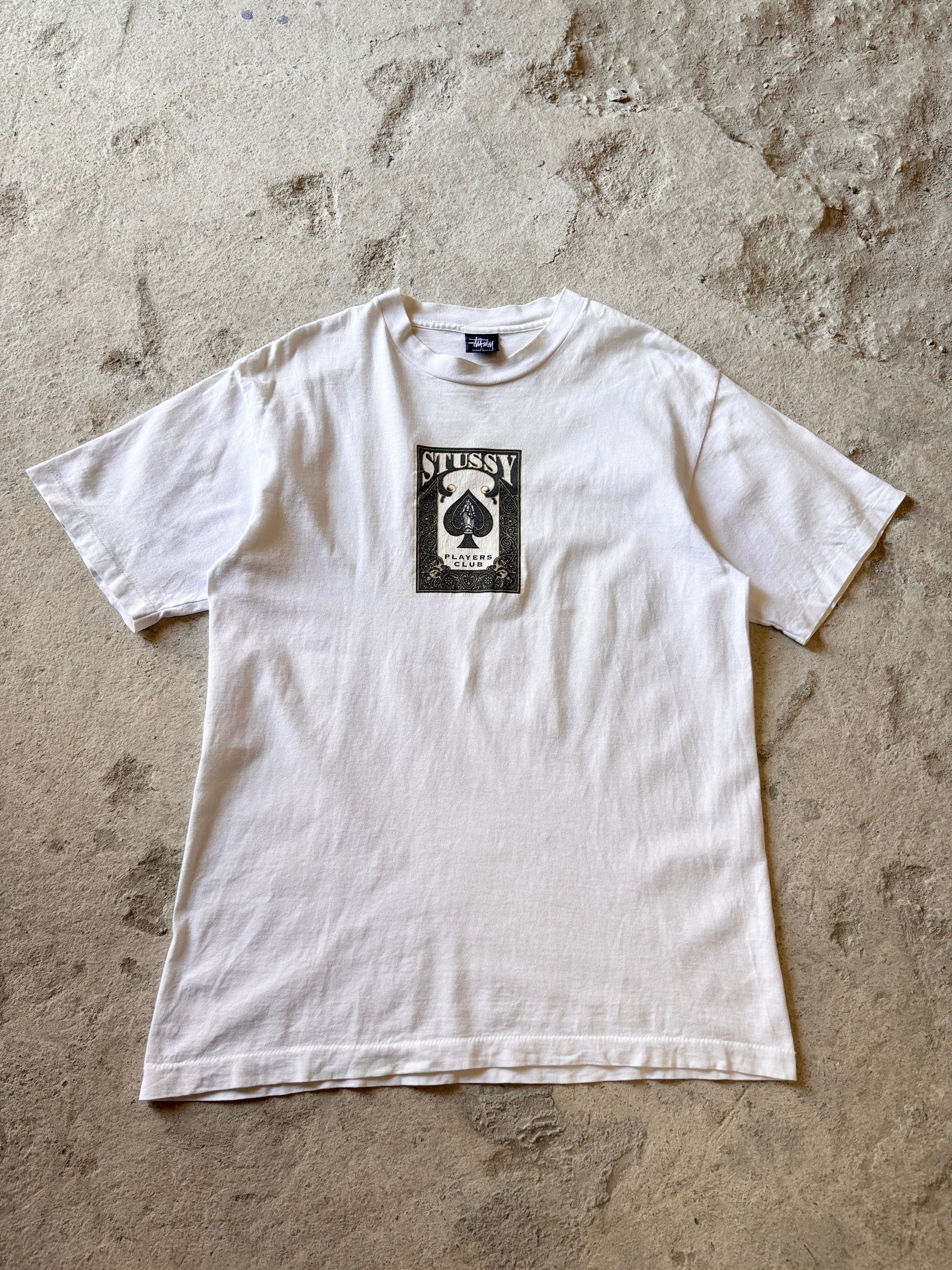 90s OLD STUSSY/PLAYERS CLUB Tee/USA製/紺タグ/L/スペ－ドプリントT