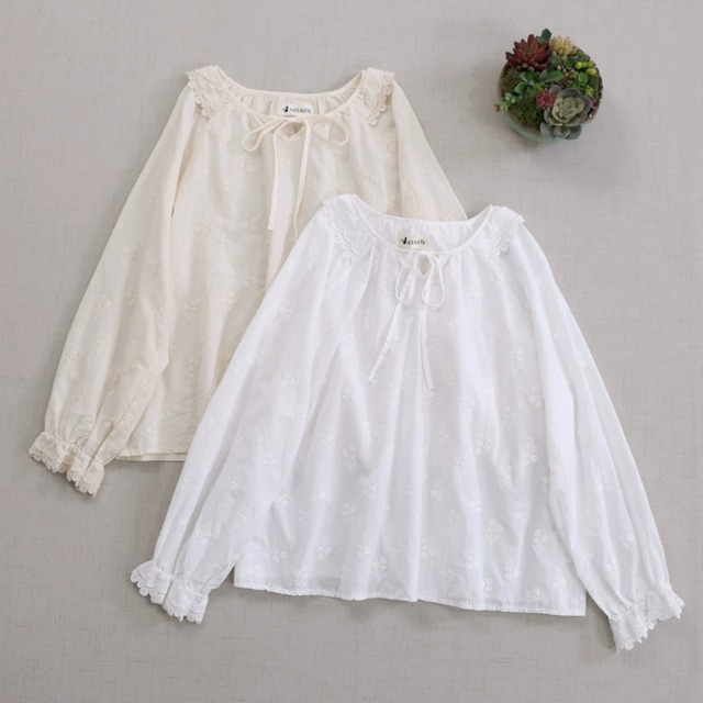 2色/細リボン刺繍ブラウス ・12152