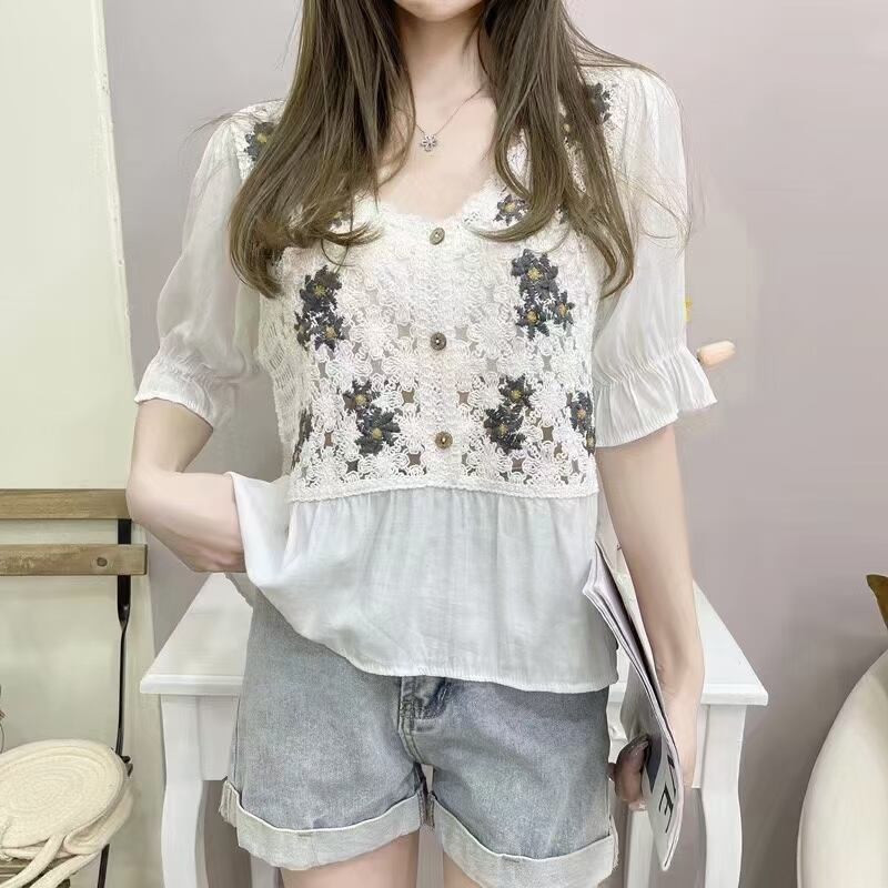 花柄かぎあみ切り替えブラウス　AJ1079-6202