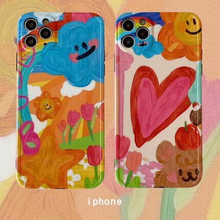 iPhoneケース スマホケース ハート クラウド 雲 油絵 手書き風