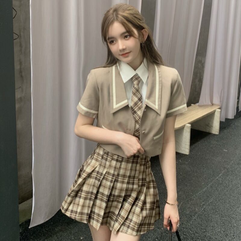 サマースタイルカラーシャツ プリーツスカート 夏物 YY-ファッション92376921246