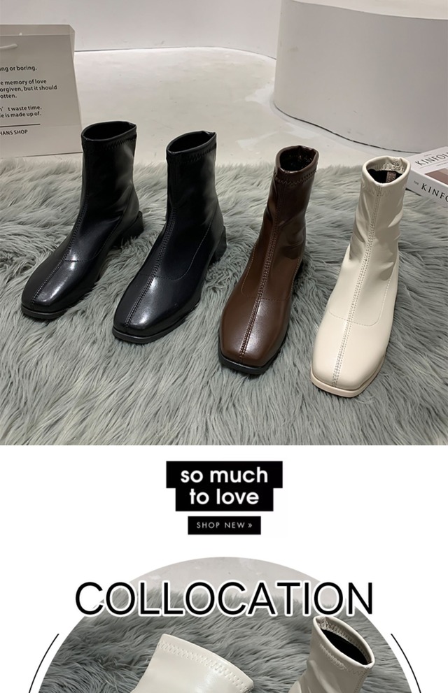 薄手ブーツレッドカジュアルショートソリッド カラースリーブ 靴 シューズ ソリッドカラー スクウェア フェイクシューズ50929947998