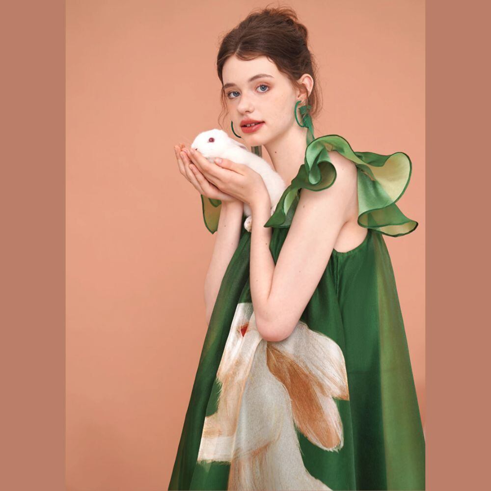 ナイルパーチ　サテン　ワンピース　天使　エンジェル エンジェル袖のビッグラビットワンピース E00237 | EMMA GRAND