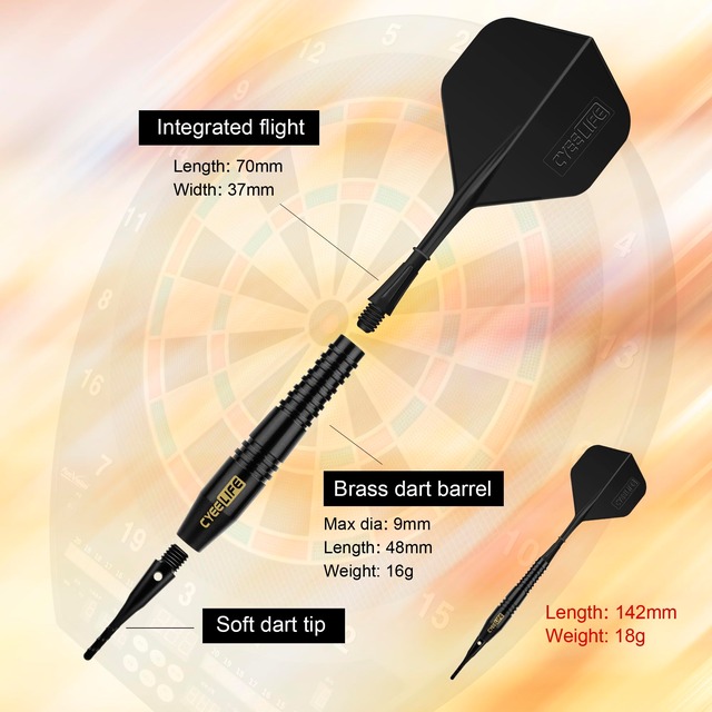 CyeeLife 16g 純銅のソフトチップダーツセッ Soft tip Darts(Black)