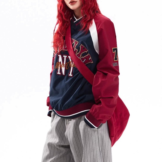 カレッジロゴVネックラインリブプルオーバー 2col   R01861