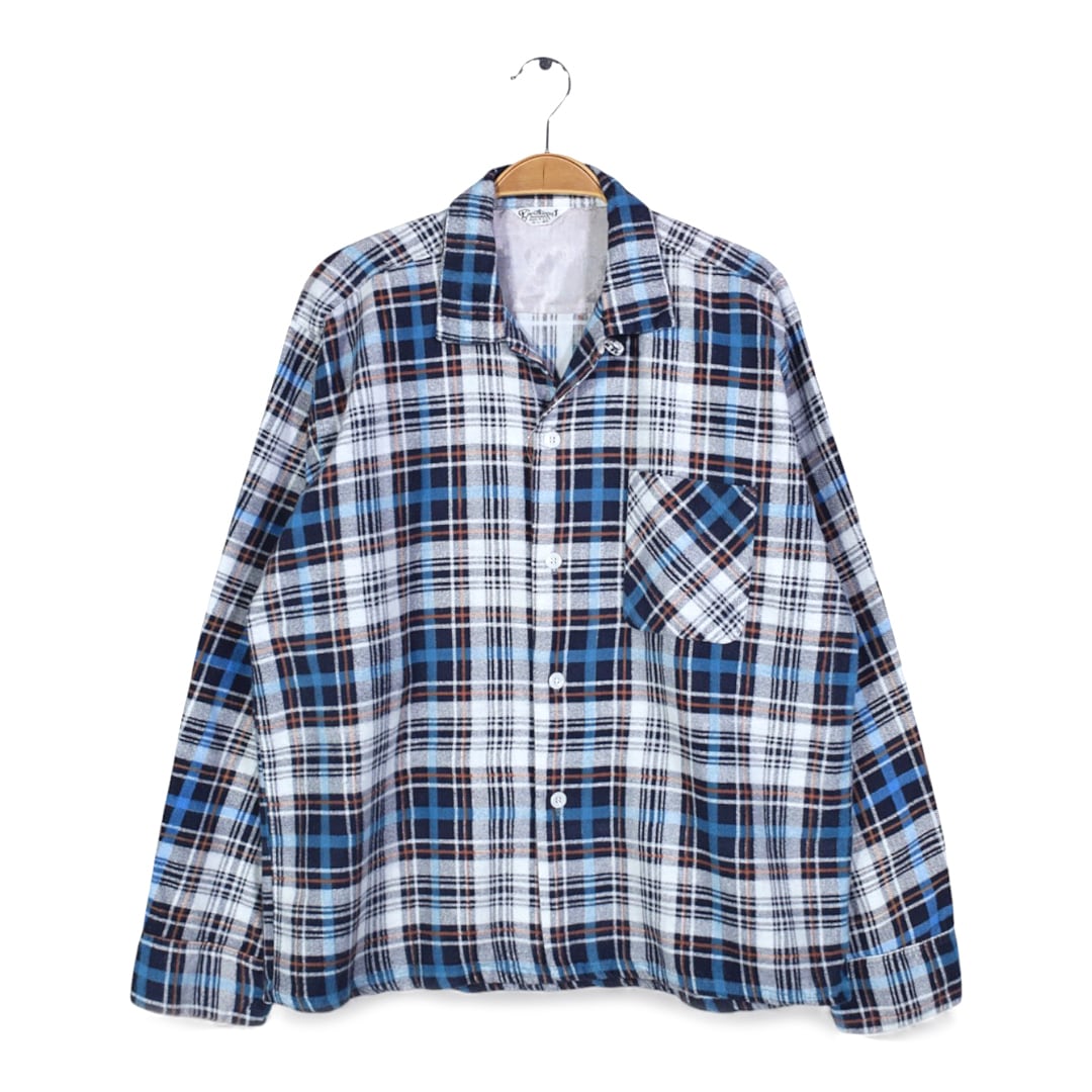 50s SPORTSWEAR USA製 プリネル ヴィンテージ オープンカラーシャツ ボックス 開襟 プリントネルシャツ サイズL 古着 CA1507