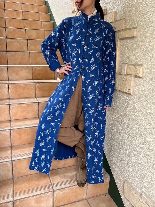 Dead stock Vintage blue × Metalic silver tonbo coat ( ヴィンテージ 未使用 ブルー × とんぼ柄 コート )
