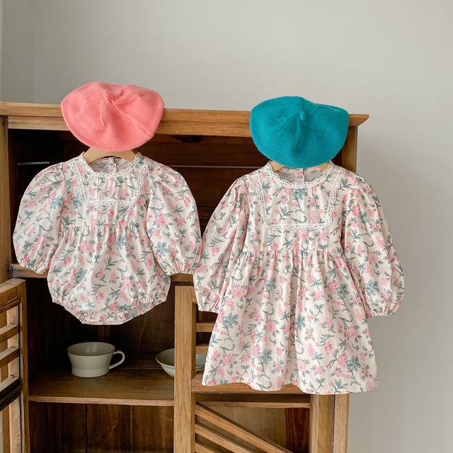 [取り寄せ]pink flower one-piece rompers