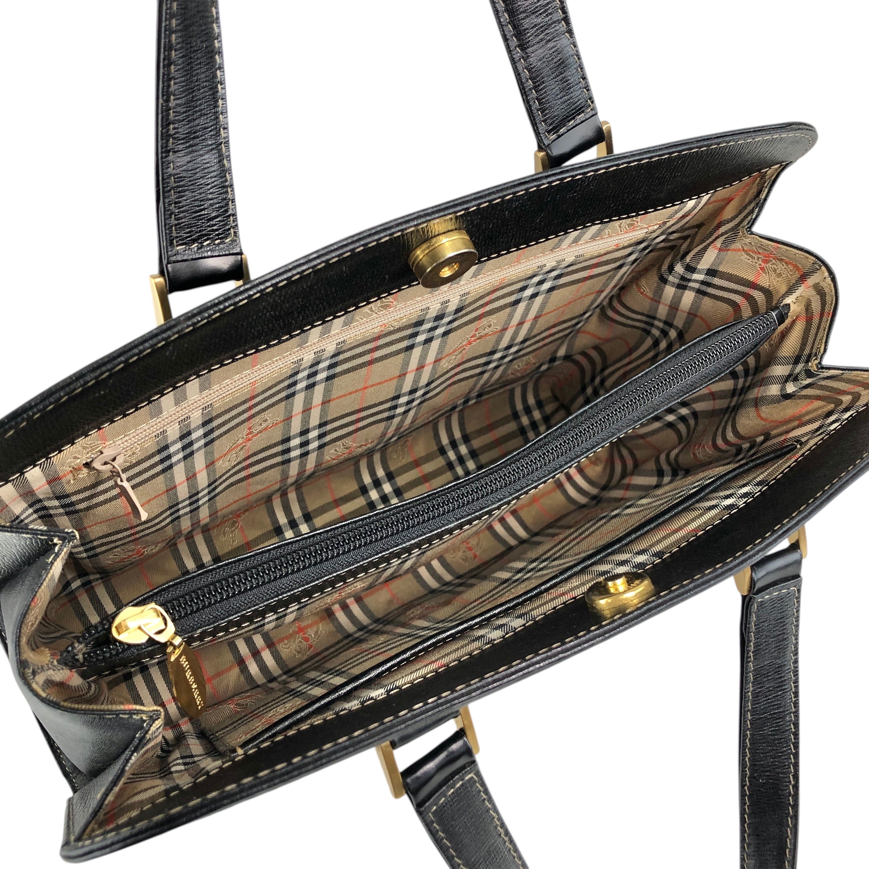 BURBERRY バーバリー ハンドバッグ ブラック プレートロゴ レザー