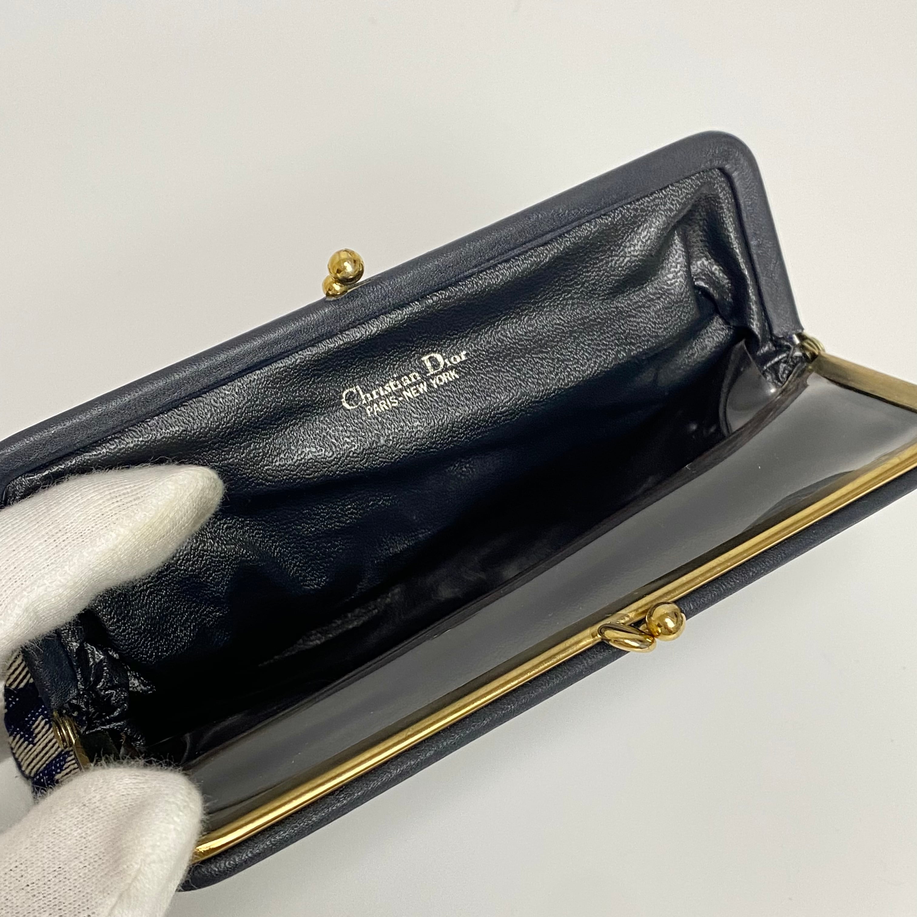 Christian Dior ディオール トロッター がま口ポーチ ネイビー 8409