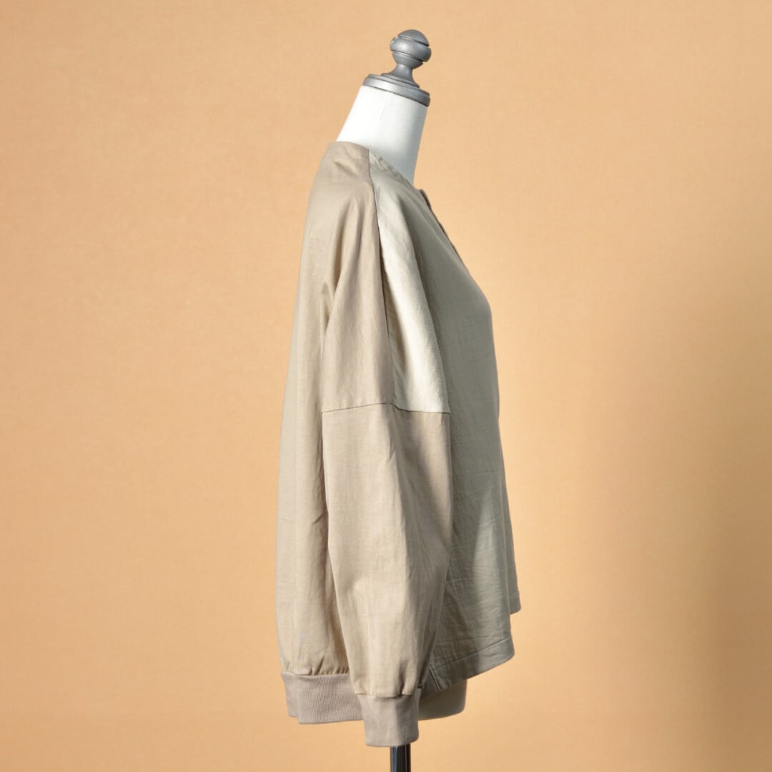 prit プリット 度詰天竺xコットンツイル2重織り切り替えコクーンカーディガン・ベージュ【送料無料】