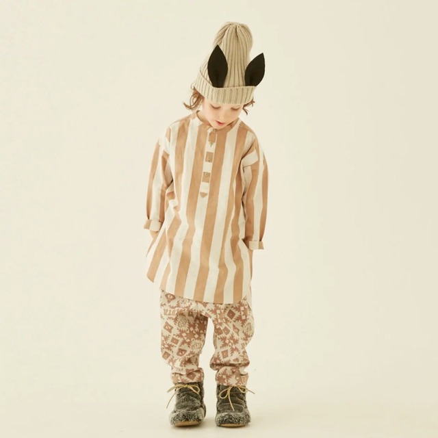 【eLfinFolk】 Cotton linen Wide stripe Long shirts-95/110