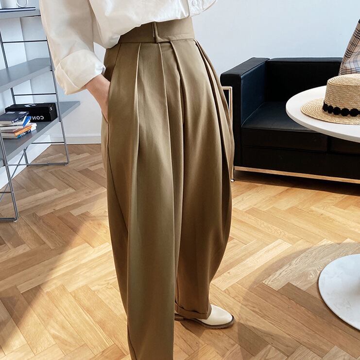 high waist straight tuck pants m0401
