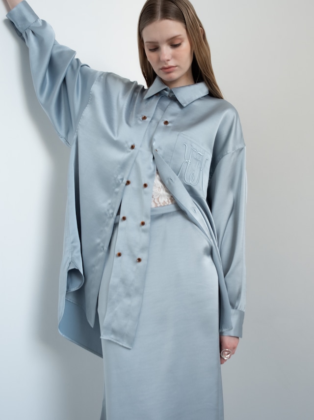 W button satin shirt（blue）