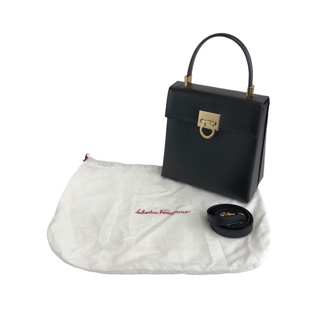 Salvatore Ferragamo サルヴァトーレ フェラガモ ハンドバッグ ブラック ガンチーニ レザー 型押し 2way vintage ヴィンテージ オールド zaxbv3