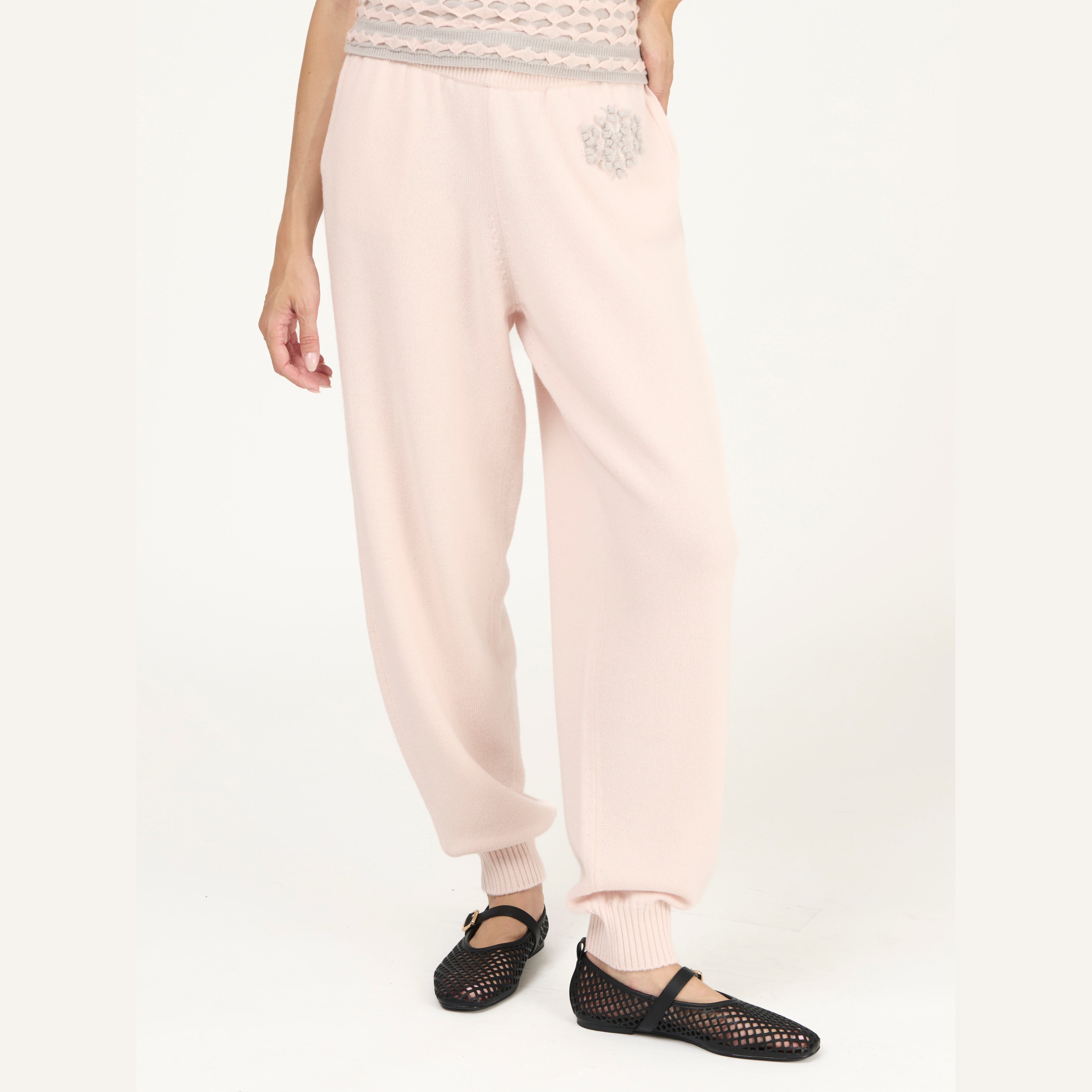 BARRIE THISTLE LOGO CASHMERE PANTS LIGHT PINK/GREY