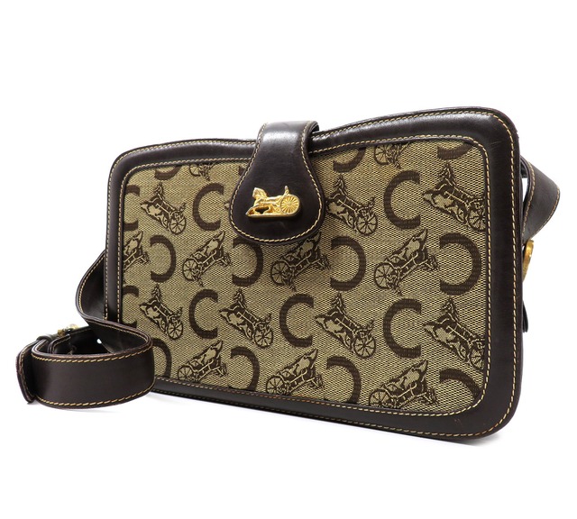 CELINE / セリーヌ Cマカダム 馬車柄 キャンバス×レザー 馬車金具 両面 ダブルフェイス ショルダーバッグ