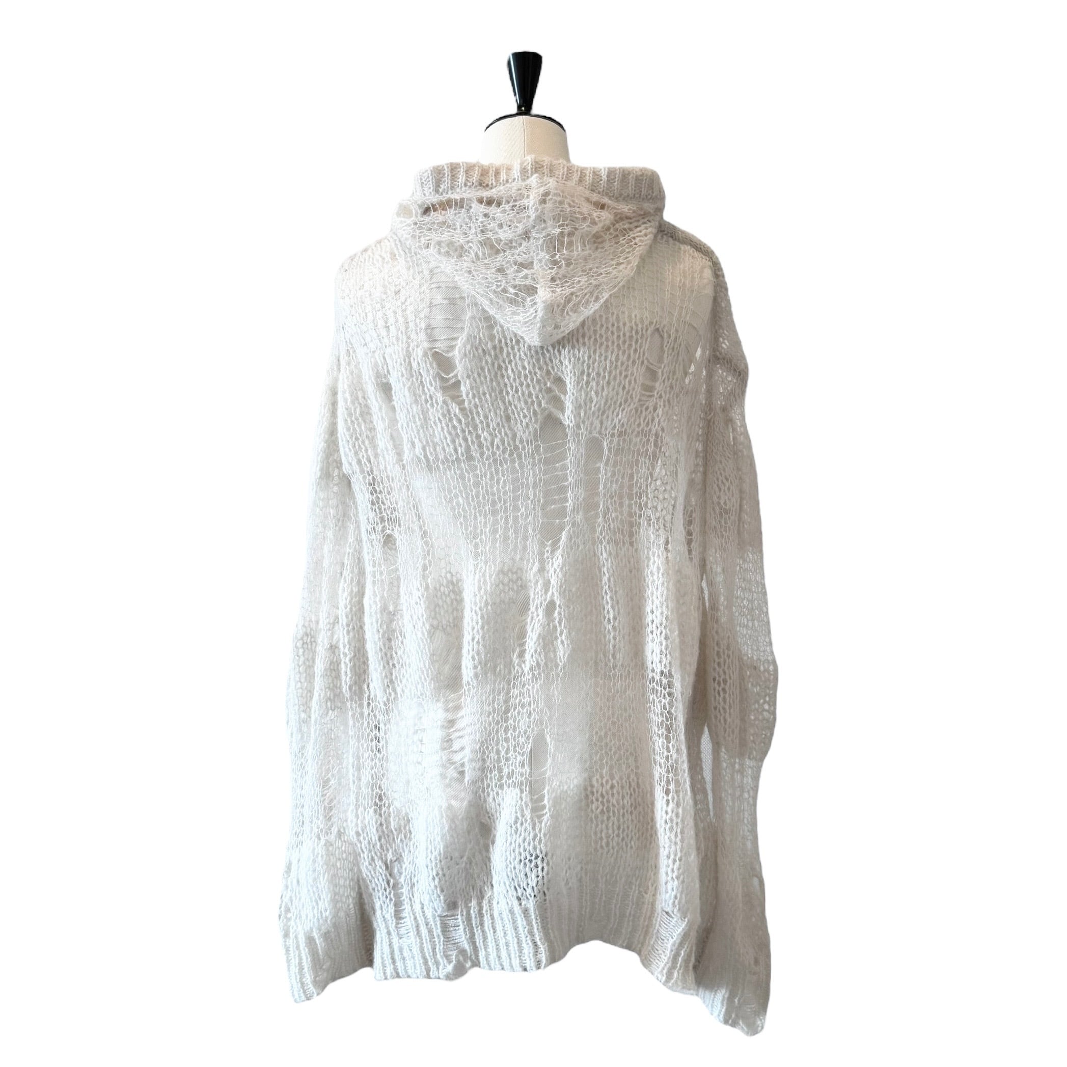 ダメージニットフーディー　WHITE