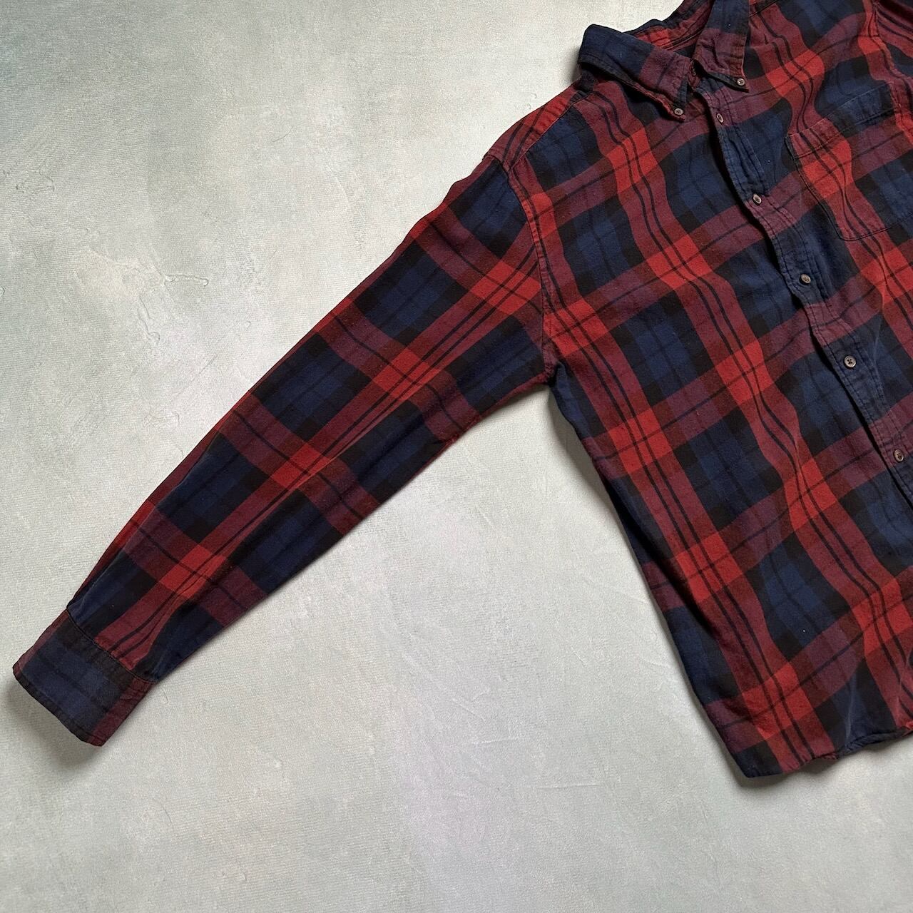 ST.JOHN'S BAY ライトネル チェック 長袖シャツ レッド ネイビー 古着