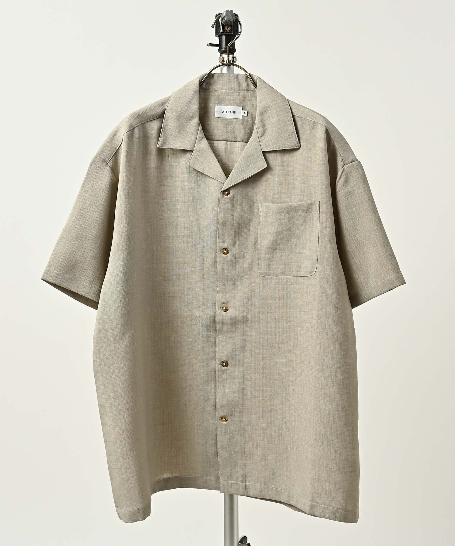 ATELANE Linen-like fabric short-sleeved open shirt (BEG) 26A-15110