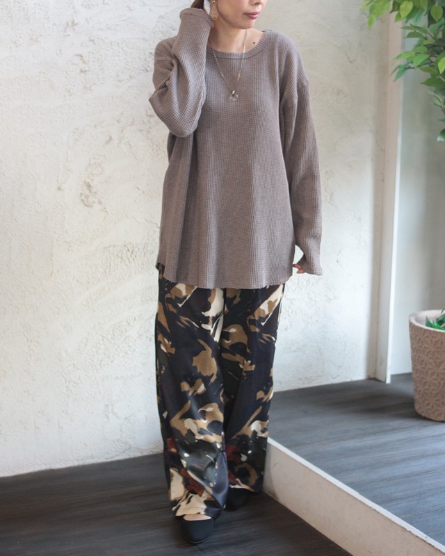 【Women select】ワッフルロングトップス　(250953)