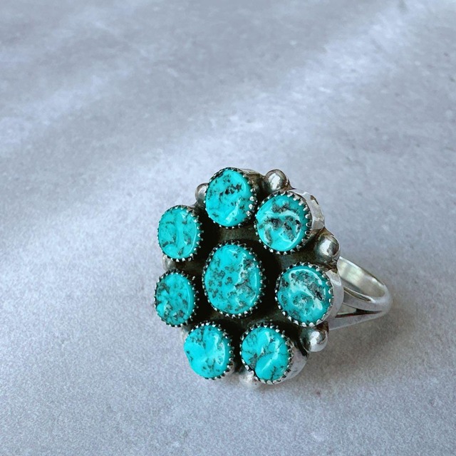 【J265】ヴィンテージ　ナバホ　ターコイズ　クラスターリング　17号