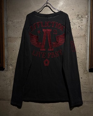 【Caka】“Affliction” Special Embroidery Vintage Henry Neck L/S T-Shirt