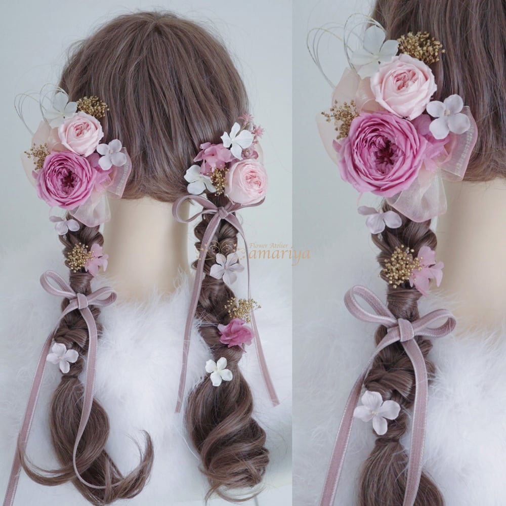 髪飾り プリザーブドローズ大輪オールドローズ ツインテール用 | amariya