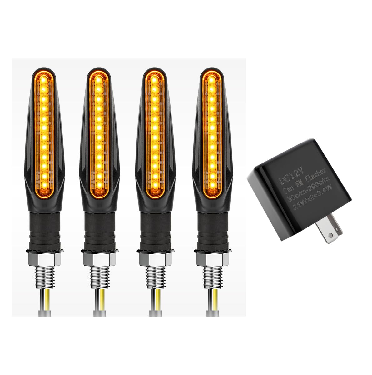 Beiwoer ウインカー バイク 4個セット LED ウインカー 流れるウィンカー 12V シーケンシャルウインカー バイク アンバーで流れる点灯 左右セット オートバイ ウィンカー LED 汎用 高輝度 IP67防水 ウインカーリレー 付き