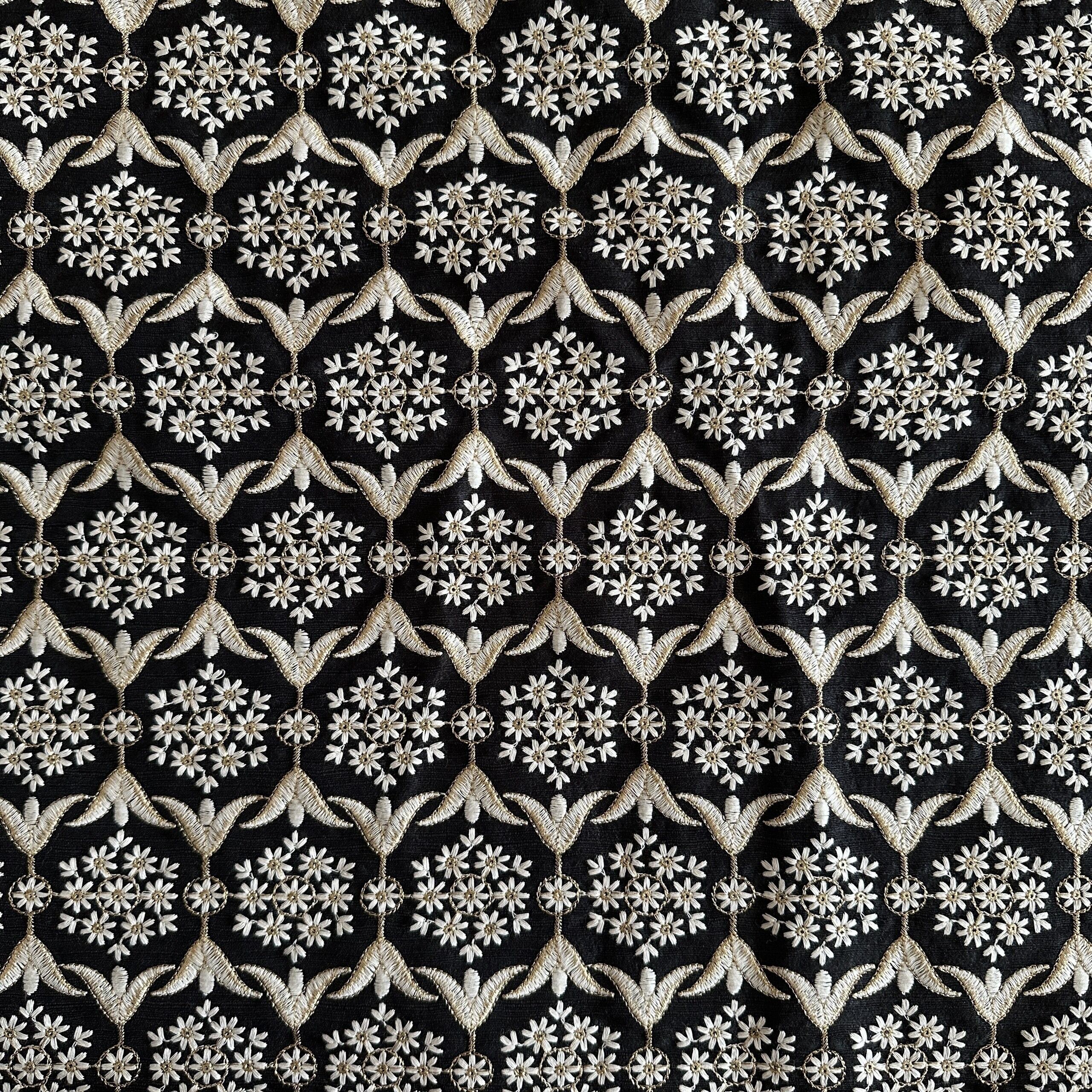 インド刺繍生地 ブラック 7163