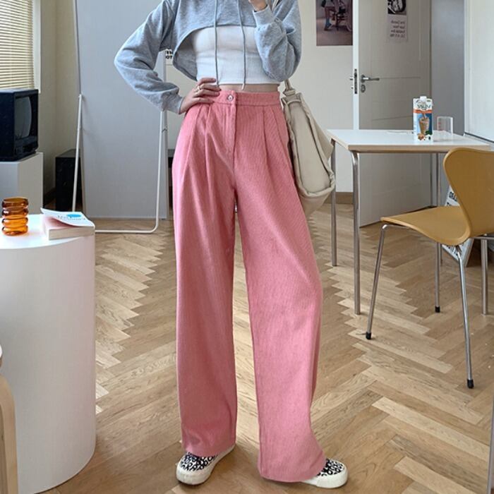 コーデュロイカジュアルパンツレディース2020年秋新バージョンルーズストレートワイドレッグパンツハイウエストシンオールマッチパンツ クレセントシティ2783039935