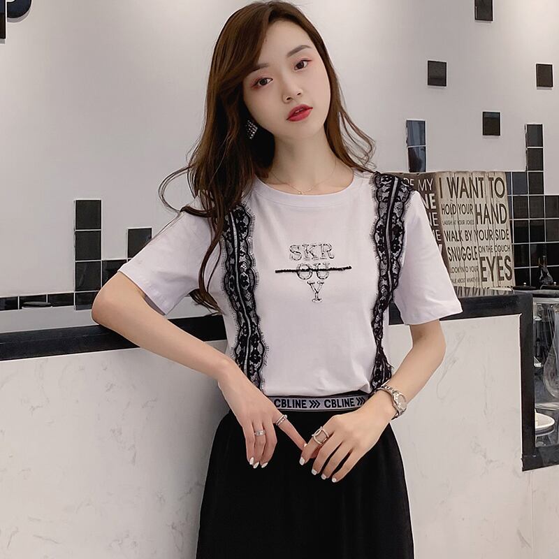 Tシャツ トップス レディースファション 上着 シンプル 韓国風 ラウンドネック 半袖 カジュアル 普段着 合わせやすい ゆったり 大きいサイズ M L Ll 3l 重ね着風 アルファベット レース Elegant Tシャツ トップス レディースファション 上着 シンプル 韓国風 ラウンドネック 半袖 カジュアル 普段着 合わせやすい ゆったり 大きいサイズ M L Ll 3l 重ね着風 アルファベット レース Elegant