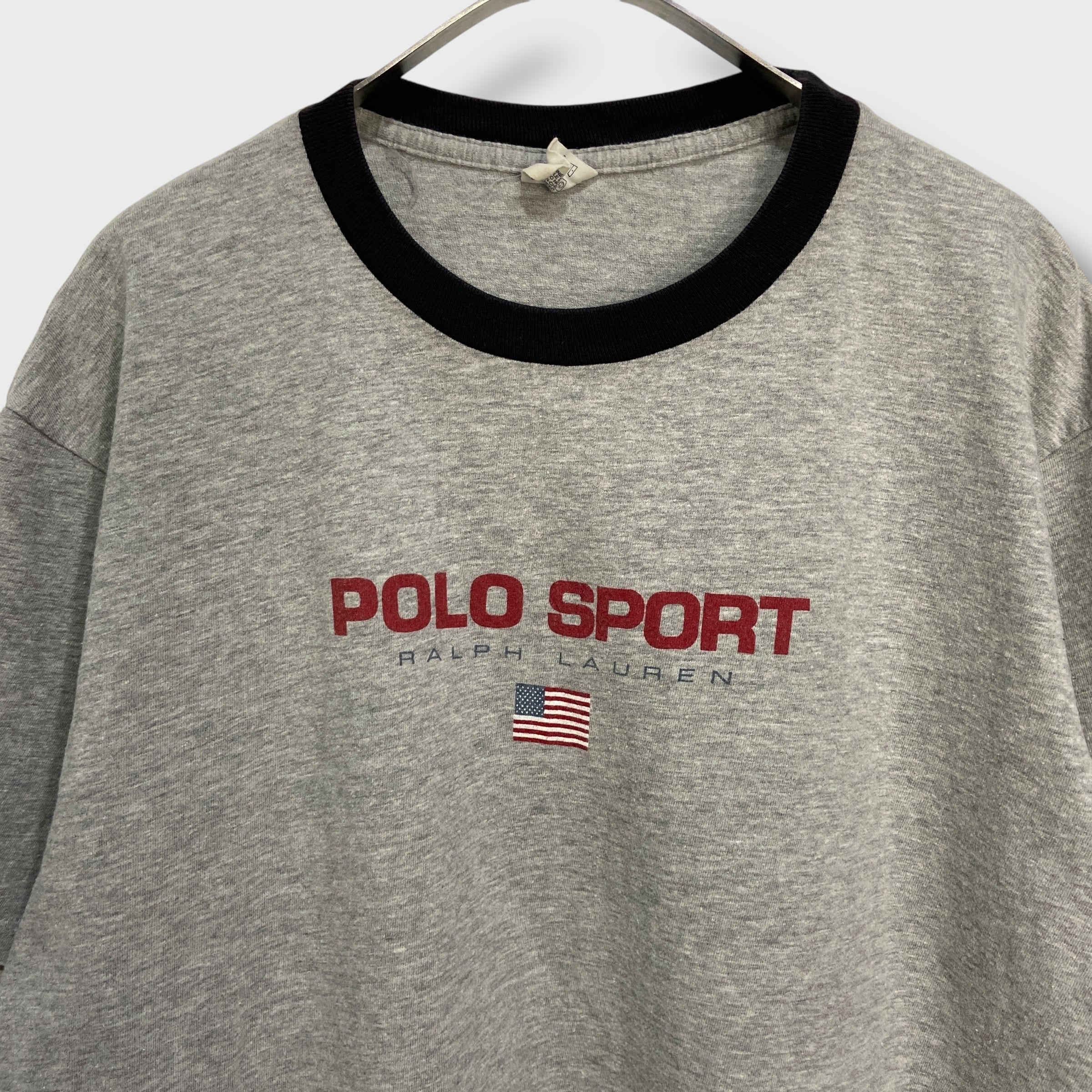 90s POLO SPORT ラルフローレン 星条旗ロゴTシャツ リンガーネック
