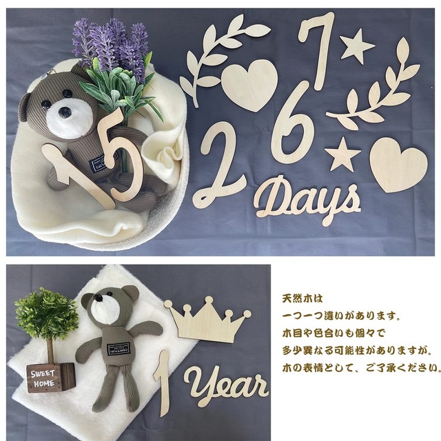 lollipopk 月齢フォト 天然木製 レターバナー マンスリーカード ニューボーンフォト 記念日フォト 成長記録 出産祝い 撮影用 寝相アート 月齢フォトグッズ ベビー用品 新生児 赤ちゃん 飾り付け (36枚 羽)