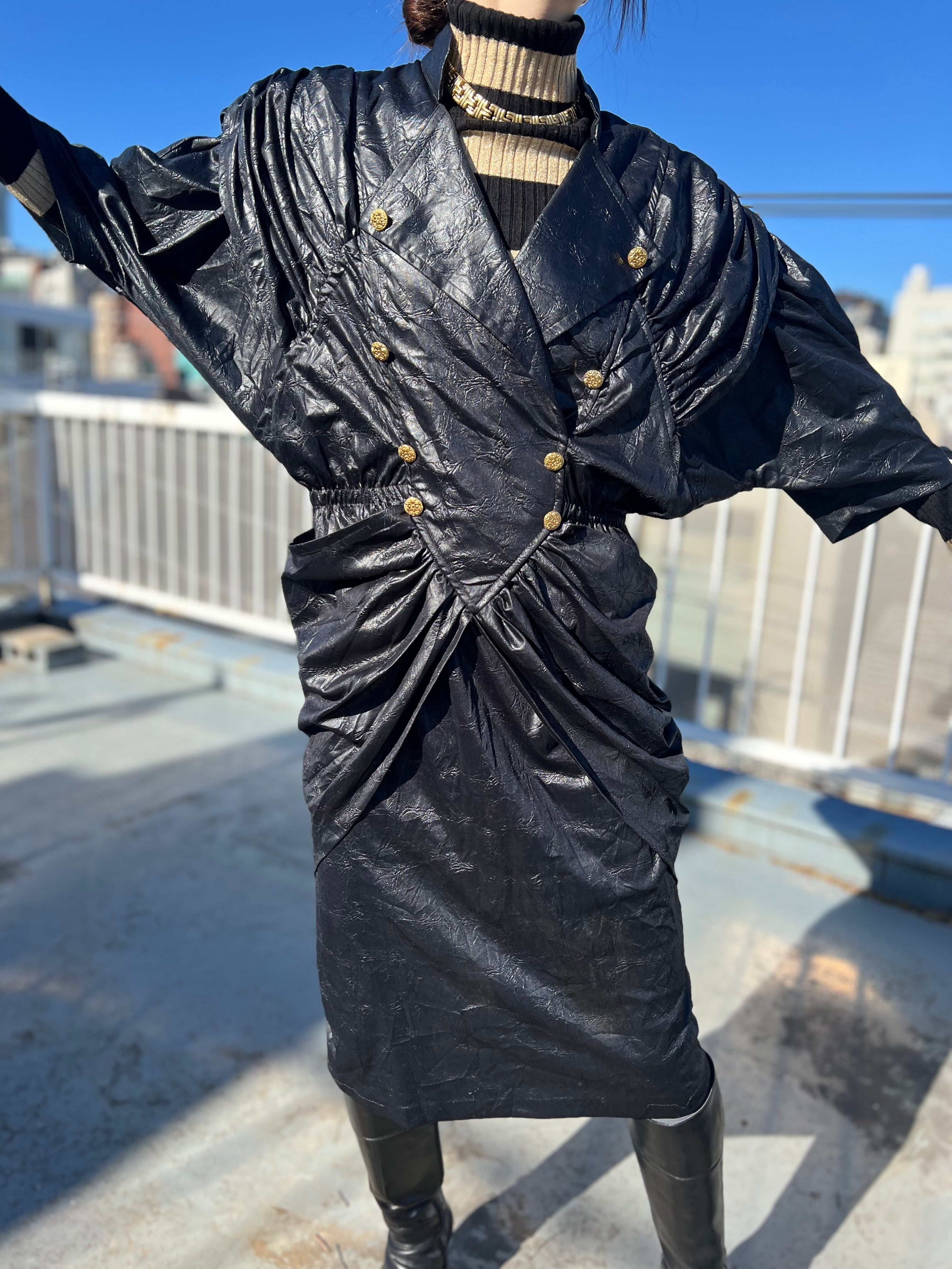 80s black dolman sleeve dress