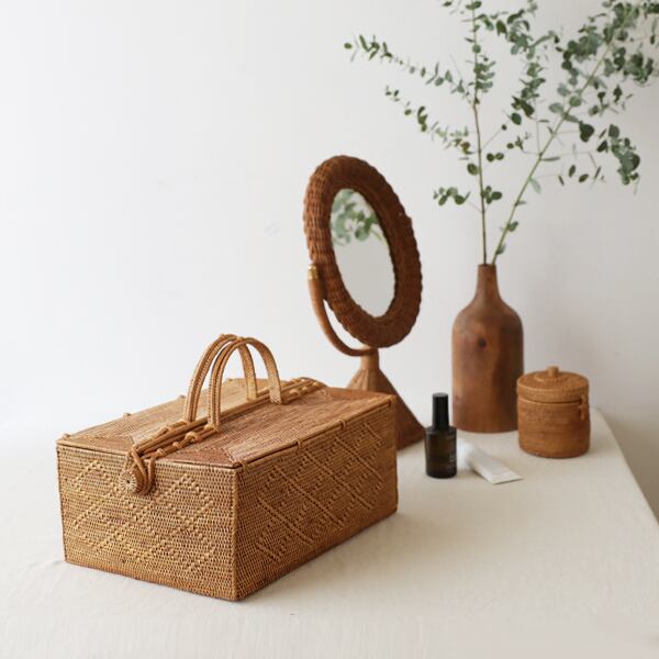 送料無料）冬SALE 再制作 伝統工芸アタ細工 Lサイズ 蓋つき