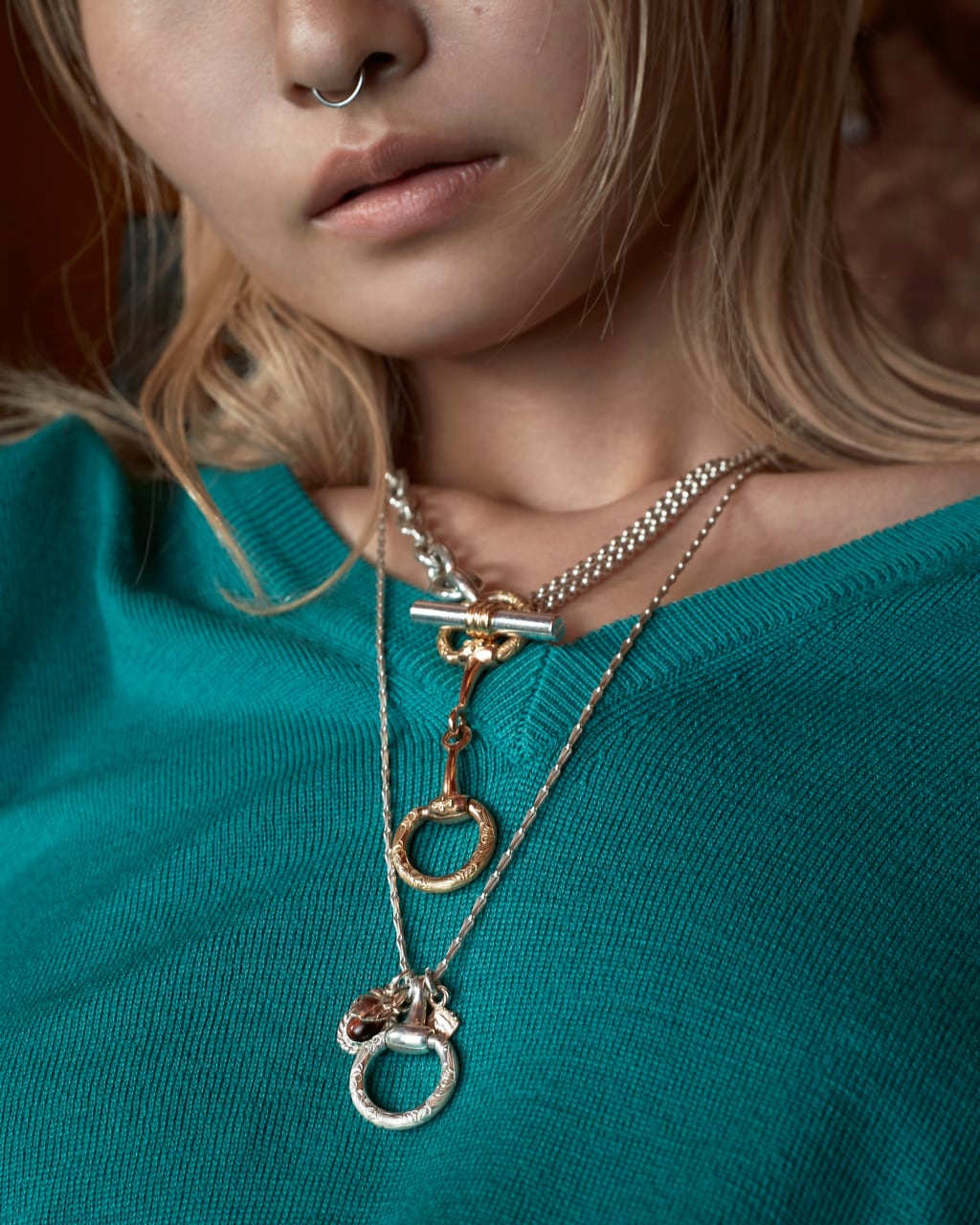C-042 Horse shoe drop necklace (50cm)＋Horse bit glass holder