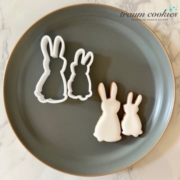 月を眺めるウサギの親子のクッキー型【お月見・うさぎ・十五夜