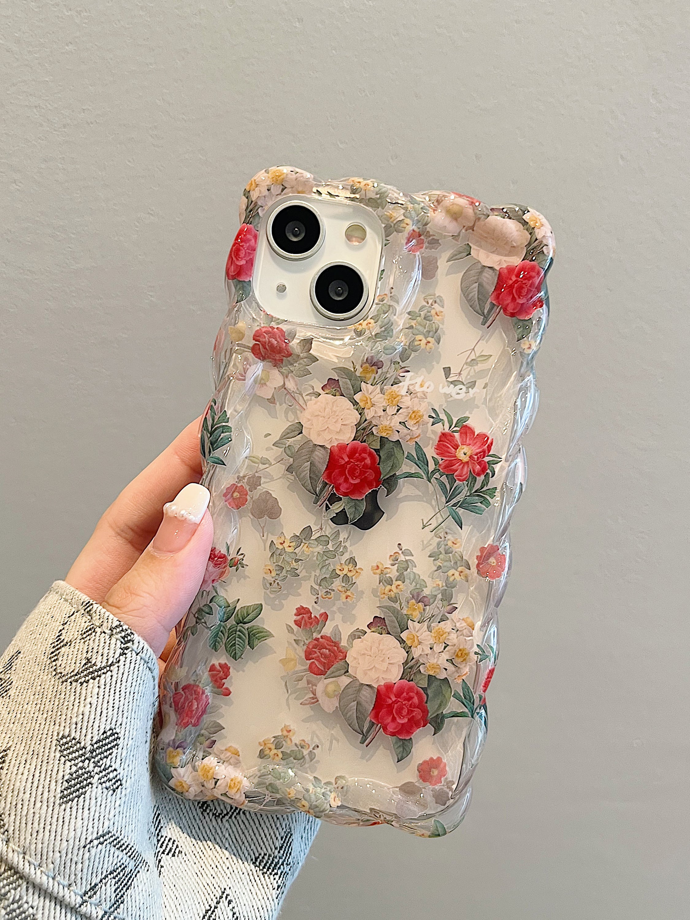 iPhone14 Pro Max/13/12ケース 花柄 フェミニン かわいい 立体