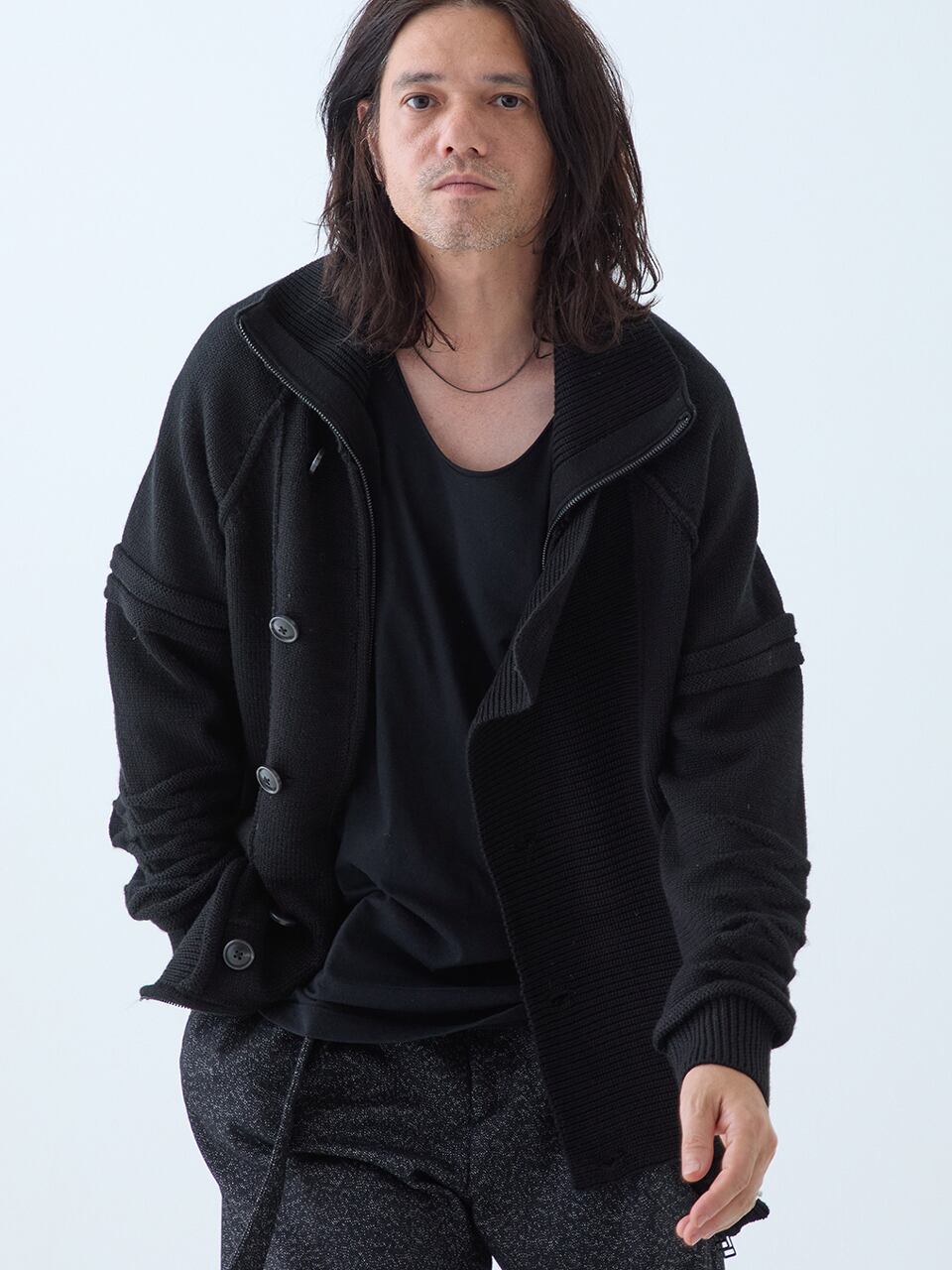 EGO TRIPPING (エゴトリッピング) STANDROP ニットジャケット / BLACK