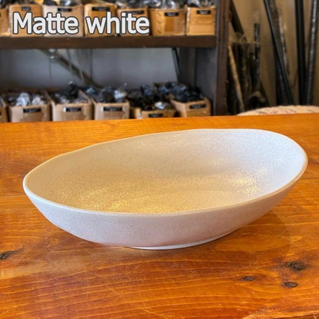Mino ware Oval Curry Plate 24cm 2 colors: Matte White and Sage Green. Stackable. Microwave and dishwasher safe.